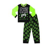 Pijama corto con texto en inglés "I Paused My Game to Be Here Gaming Black Green, Negro, 12-13 Años