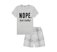 Pijama corto de algodón a cuadros Nope Not Today para niñas, gris, 11-12 Años