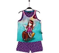 Pijama corto de camiseta compatible con Santoro Gorjuss a rayas para niña mujer años 6 8 10 12 14 16 Talla XS S M L XL XXL + Llavero lentejuelas (10 años: altura niña/o 129-140 cm)