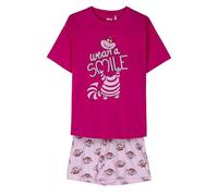 Pijama Corto de Disney - Color Rosa - Talla L - Pijama para Adulto de 2 Piezas - Elaborado con Algodón y Poliéster - Estampado de Gato Cheshire - Producto Original