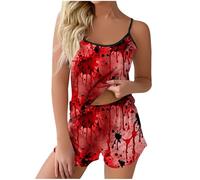 Pijama corto de muselina para mujer, conjunto de pijama de dos piezas, ropa de dormir corta con cuello en V, camiseta y pantalones cortos, ropa de noche, informal, estampado de Halloween