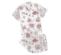 Pijama corto de satén para mujer, conjunto de pijama de Navidad con botón estampado de nieve de dos piezas, camisa y pantalones cortos de seda suave y cómodo, ropa de salón Elgegant monocolor ocio