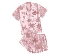 Pijama corto de satén para mujer, conjunto de pijama de Navidad con botón estampado de nieve de dos piezas, camisa y pantalones cortos de seda suave y cómodo, ropa de salón Elgegant monocolor ocio