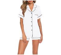 Pijama corto para mujer, conjunto de dos piezas con manga corta, parte superior y pantalones cortos de dormir de un solo color, holgado, 2 piezas, ropa de dormir suave y cómoda, transpirable, cómoda