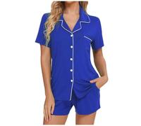 Pijama corto para mujer, de modal, suave, 2 piezas, blusa de manga corta con botones y pantalones cortos para dormir, cómodos y suaves, ligeros, para verano, ocio