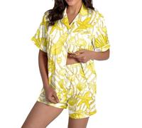Pijama corto para mujer, de Stain Stain, cómodo y elástico, con estampado de lazos, 2 piezas, ropa de salón Sidenstain Freizeitanuzg, cómodo, ropa de dormir para el tiempo libre, O amarillo., L
