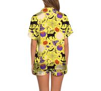 Pijama corto para mujer, disfraz de Halloween, conjunto de pijama de calabaza, fantasma, ropa de dormir con botones, parte superior y pantalones cortos, cómodo y suave, ropa de salón Y2K, de seda