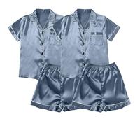 Pijama corto para mujer, juego de pijama de 4 piezas, camisa y pantalones cortos, cómodo y suave, ropa de dormir de seda, ropa de dormir suave, monocolor, ropa de dormir cómoda y suave, O azul., L