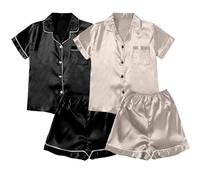 Pijama corto para mujer, juego de pijama de 4 piezas, camisa y pantalones cortos, cómodo y suave, ropa de dormir de seda, ropa de dormir suave, monocolor, ropa de dormir cómoda y suave, O negro3