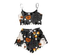 Pijama corto para mujer, juego de pijama de Halloween, sexy, estampado de fantasmas, dos piezas, parte superior y pantalones cortos, 2 piezas, ropa de dormir acogedora, ligera y ligera, P gris., L
