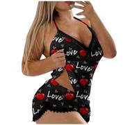 Pijama corto para mujer, sexy, Y2K, juego de pijama divertido con estampado de corazón, ropa interior de 2 piezas, tirantes finos, tops y pantalones cortos de dormir, ropa de dormir suave y cómoda, O