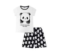 Pijama corto para niñas con texto en inglés "I want to Sleep all Day", diseño de panda, color blanco y negro, blanco, 10-11 años