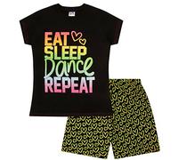 Pijama corto para niñas Eat Sleep Dance Rainbow, Negro, 11-12 años