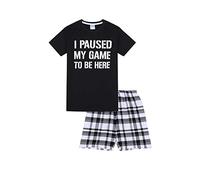Pijama corto para niños con texto en inglés "I Paused My Game to Be Here", Negro, 15-16 años