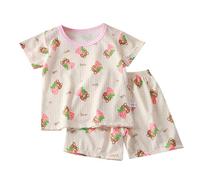 Pijama de 2 Piezas para niña,Estampado Dibujos Animados niñas Seda Hielo Pantalones Cortos y Primavera, Verano Regalos niños Dulce a la Moda bebé niña