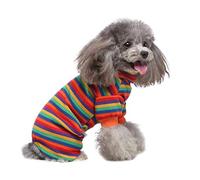 Pijama de algodón para perros pequeños, overol de rayas arcoíris, pijama elástico para mascotas con cuello de tortuga, pijama de verano y primavera, transpirable, ropa de chihuahua yorkie