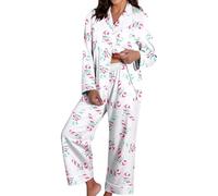 Pijama de bastón de caramelo de Navidad para mujer, con botones, ropa de descanso de Papá Noel, conjunto de pijama adorable a la moda, cómodo y ligero, ropa de dormir suave y colorida de dos piezas