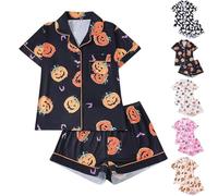 Pijama de calabaza para mujer, pijama de otoño con calabaza, divertido para Halloween, ropa de dormir con estampado de fantasma, ropa de descanso cómoda, ropa de dormir corta de verano, conjuntos de