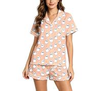 Pijama de Dos Piezas con Estampado de Halloween, Manga Corta, Cuello Vuelto | Conjuntos Deportivos Mujer Short Conjunto Punto Grandes Talla Azul Femenino Termico Correr Bicicleta Amarilla
