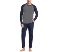 Pijama de Forro Polar Algodón para Hombre Invierno - Conjunto 2 Piezas Manga Larga Contrastada, Cuello Redondo con Puños y Tobillos Ajustados, Ropa de Dormir Cómoda