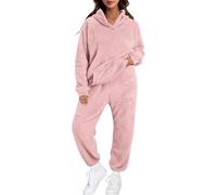 Pijama de forro polar para mujer con bolsillos, conjunto de pijama esponjoso con capucha y puños de franela de talla grande, pijama de forro polar cálido apretado, suéter mullido de invierno para
