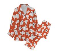 Pijama de Halloween para mujer, conjunto de pijama con estampado de calabaza fantasma, ropa de dormir de 2 piezas, manga larga, blusa inversa y pantalones de pijama, ropa de dormir, ropa de dormir