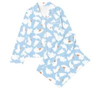 Pijama de Halloween para mujer, de algodón, de manga larga, bonito y | Camisones y camisones de manga larga para mujer, conjunto de ropa de descanso, casual, cómodo, con botones
