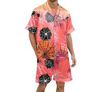 Pijama de Hombre Conjunto Loungewear Manga Corta Estampado Halloween Botones Pantalones Cortos Informal Cómodo (XXXL) #1913