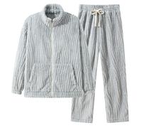 Pijama de hombre de algodón cálido para invierno, pijama de invierno, cálido, forro polar, conjunto de forro polar, conjunto para ocio y noche, ropa interior tradicional, gris, 5X-Large