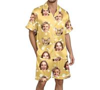 Pijama de Hombre de Invierno - Conjunto de de Satén para de Manga Corta Cómodo Transpirable Y Suave Ideal para Relajarse En Verano (Yellow XL)