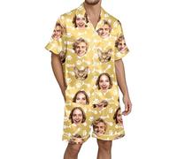 Pijama de Hombre Talla Grande - Conjunto de de Satén para de Manga Corta Cómodo Transpirable Y Suave (Yellow XXL)