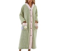 Pijama de invierno para mujer, pijama largo de forro polar, pijama de invierno, cálido, estilo kimono, albornoz de forro polar con cuello de bufanda para comodidad invernal en casa, Verde claro., L