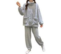 Pijama de invierno suave de dos piezas para mujer, manga larga, ropa de dormir térmica, elegante, estampado jacquard, acogedor, ropa de salón, oversized ocio llamativo conjunto de pijamas para mujeres
