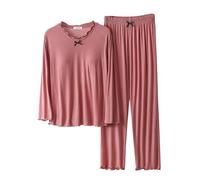 Pijama de manga larga para mujer, conjunto de pijama para mujer, estilo minimalista, color liso, ropa de dormir de manga larga suelta con pantalones de pierna ancha, ropa de descanso casual, ligera y