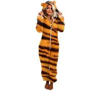 Pijama de manga larga para mujer, de forro polar, cálido, todo en uno, con capucha, con orejas de gato, forro polar, con cremallera, unisex, para adultos, para invierno, Navidad, fiesta, 01 Oro, XL