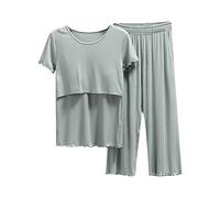 Pijama de manga para lactancia, camiseta y conjunto de camiseta para bebé, pantalones cortos, pijama de algodón para dormir, verde, M