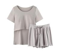 Pijama de manga para lactancia, camiseta y conjunto de camiseta para bebé, pantalones cortos, vestidos de maternidad para lactancia, gris, XL