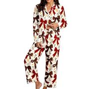 Pijama de Mujer con Estampado navideño, Manga Larga, Camisa de Dormir con b | Conjuntos Fitness Mujer Baratos Para Elegantes Capucha Candal Basquetbol 3 Oferta Larga Crop Hija Outfit