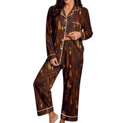 Pijama de Mujer con Estampado navideño, Manga Larga, Camisa de Dormir con b | Conjuntos Fitness Mujer Baratos Para Elegantes Capucha Candal Basquetbol 3 Oferta Larga Crop Hija Outfit