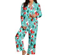Pijama de Mujer con Estampado navideño, Manga Larga, Camisa de Dormir con b | Conjuntos Fitness Mujer Baratos Para Elegantes Capucha Candal Basquetbol 3 Oferta Larga Crop Hija Outfit