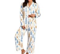 Pijama de Mujer con Estampado navideño, Manga Larga, Camisa de Dormir con b | Conjuntos Fitness Mujer Baratos Para Elegantes Capucha Candal Basquetbol 3 Oferta Larga Crop Hija Outfit