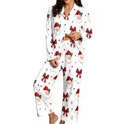 Pijama de Mujer con Estampado navideño, Manga Larga, Camisa de Dormir con b | Conjuntos Fitness Mujer Baratos Para Elegantes Capucha Candal Basquetbol 3 Oferta Larga Crop Hija Outfit
