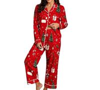 Pijama de Mujer con Estampado navideño, Manga Larga, Camisa de Dormir con b | Conjuntos Fitness Mujer Baratos Para Elegantes Capucha Candal Basquetbol 3 Oferta Larga Crop Hija Outfit