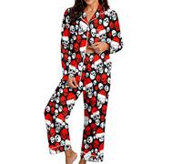 Pijama de Mujer con Estampado navideño, Manga Larga, Camisa de Dormir con b | Conjuntos Fitness Mujer Baratos Para Elegantes Capucha Candal Basquetbol 3 Oferta Larga Crop Hija Outfit