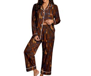 Pijama de Mujer con Estampado navideño, Manga Larga, Camisa de Dormir con b | Conjuntos Fitness Mujer Baratos Para Elegantes Capucha Candal Basquetbol 3 Oferta Larga Crop Hija Outfit