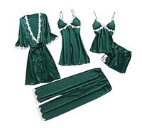 Pijama de mujer de 5 piezas de satén de encaje pijamas sexy babydoll conjuntos de lencería conjuntos de ropa de noche vestido de noche tirantes espaguetis crop tops pijamas y pantalones cortos de