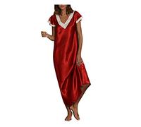Pijama de mujer de encaje de satén, camisón de satén para mujer, camisón de satén sexy, camisón largo, cómodo pijama suave, vestido de noche, bloque de color, vestido de malla, encaje, cuello en V
