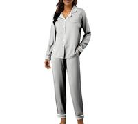 Pijama de mujer de seda de gran tamaño, pantalón largo y fluido para mujer, conjunto de 2 camisas de solapa de manga larga, pijamas informal, grande, ropa de dormir delgada para casa, Luz de Ashy, M