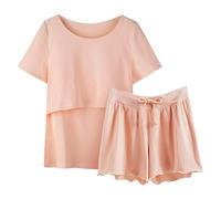 Pijama de Mujer Elegante Conjunto de Dormir con Camiseta y Pantalones Cortos para Lactancia Maternidad (M)