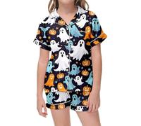 Pijama de Mujer para Halloween Conjunto de 2 Piezas Pijama para niños con Estampado gráfico Manga Corta Camisa y Pantalones Cortos de 2 a 13 años Set de bebé recién Nacido